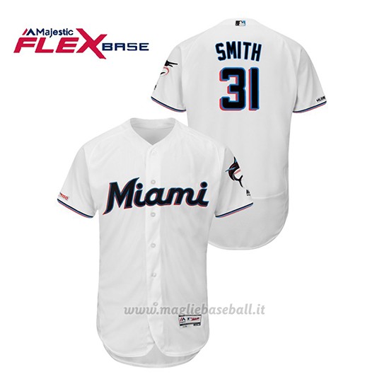Maglia Baseball Uomo Miami Marlins Caleb Smith 150th Aniversario Patch 2019 Flex Base Bianco